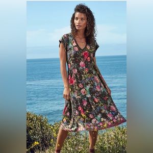 Johnny Was- Naomi V-Neck Tiered Tea Length Dress